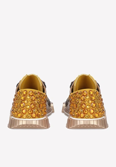 Dolce & Gabbana Animal Print Sneakers With Crystal Embellishment In Multicolor