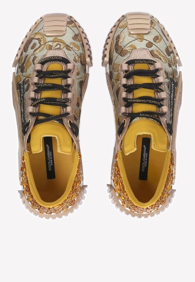 Dolce & Gabbana Animal Print Sneakers With Crystal Embellishment In Multicolor