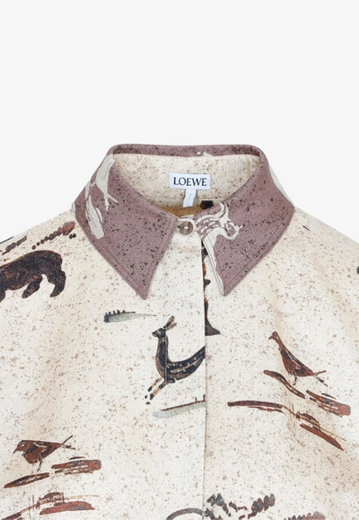 Shop Loewe Animal-print Long-sleeved Shirt In Beige