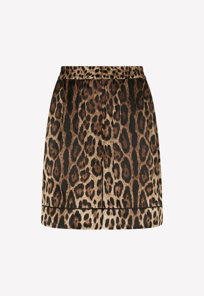 Shop Dolce & Gabbana Animalier Printed Silk Shorts In Brown