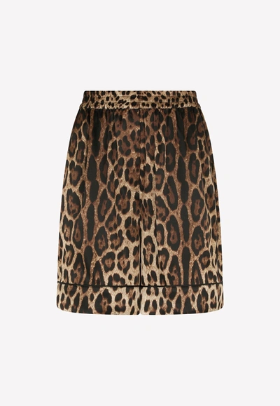 Dolce & Gabbana Animalier Printed Silk Shorts In Brown