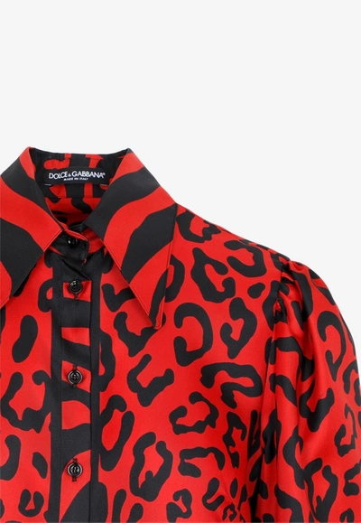 Shop Dolce & Gabbana Animalier Silk Shirt In Red