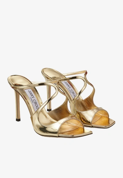 Jimmy Choo Anise 95 Metallic Leather Sandals In Gold