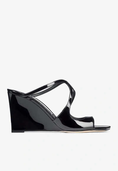 Shop Jimmy Choo Anise Wedge 85 Leather Sandals In Black
