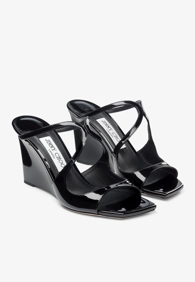 Shop Jimmy Choo Anise Wedge 85 Leather Sandals In Black