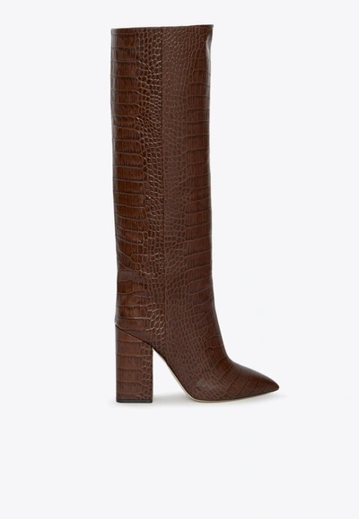 Shop Paris Texas Anja 105 Knee-high Boots In Croc-embossed Leather In Brown