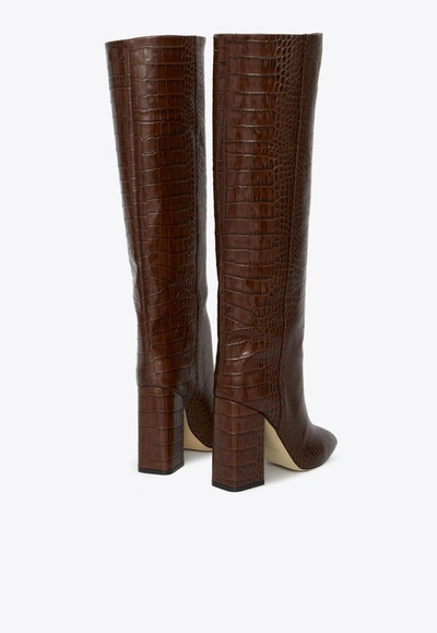 Shop Paris Texas Anja 105 Knee-high Boots In Croc-embossed Leather In Brown