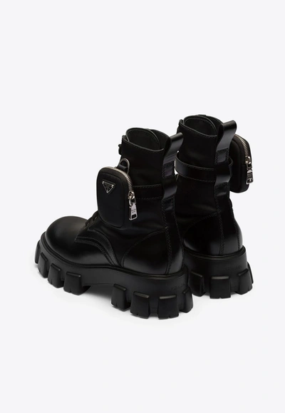 Shop Prada Ankle Lace-up Boots With Pouch In Black