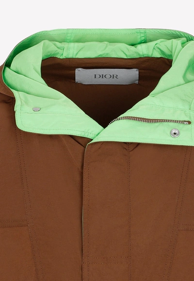 Shop Dior Anorak Hooded Jacket In Tech Fabric In Brown