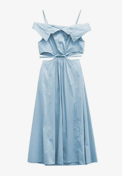Shop Jonathan Simkhai Ansley Off-shoulder Midi Dress With Cut-outs In Light Blue