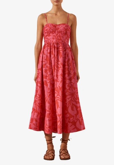 Shop Shona Joy Antonia Floral Midi Dress In Red