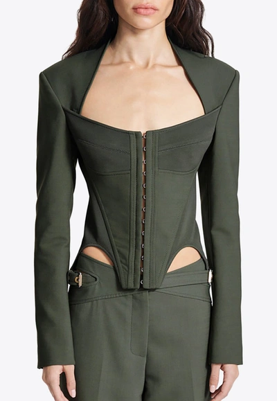 Shop Dion Lee Arch Bustier Tailored Jacket In Green