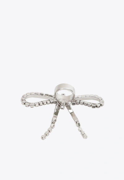 Shop Balenciaga Archive Crystal Ribbon Ring In Silver