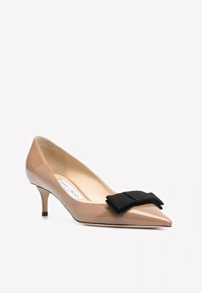 Shop Jimmy Choo Ari 50 Pumps In Patent Leather With Bow In Nude