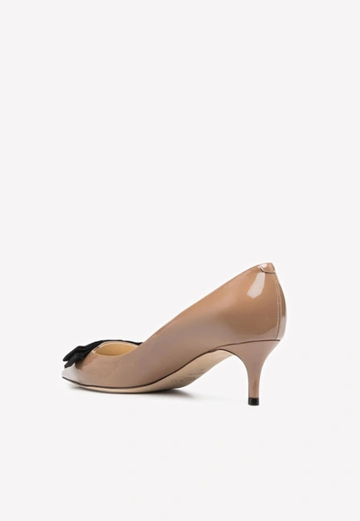 Shop Jimmy Choo Ari 50 Pumps In Patent Leather With Bow In Nude