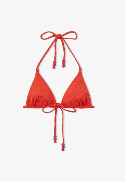Shop Jimmy Choo Ariah Jc Monogram Triangle Bikini Top In Orange