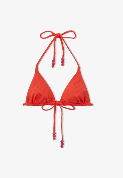 Jimmy Choo Ariah Logo-print Recycled-nylon Bikini Top In Orange