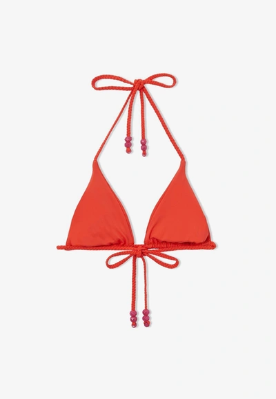 Jimmy Choo Ariah Logo-print Recycled-nylon Bikini Top In Orange