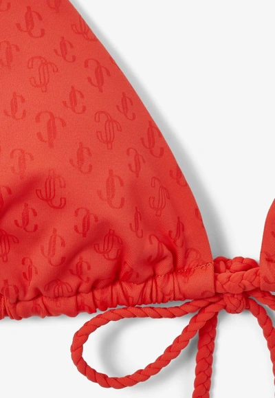 Jimmy Choo Ariah Logo-print Recycled-nylon Bikini Top In Orange