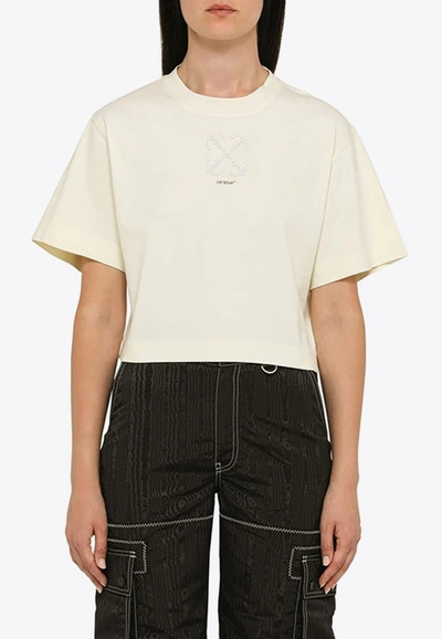 Shop Off-white Arrows Pearls Cropped T-shirt In Cream