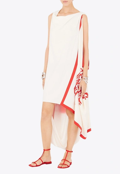 Shop Ferragamo Asymmetric Animalier Midi Dress In White