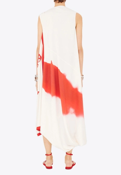 Shop Ferragamo Asymmetric Animalier Midi Dress In White