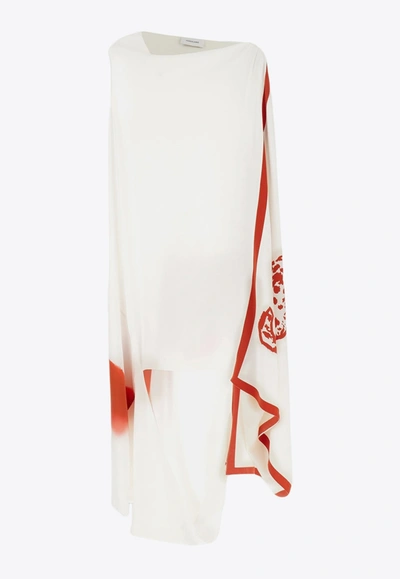 Ferragamo Asymmetrical Draped Midi Dress In White