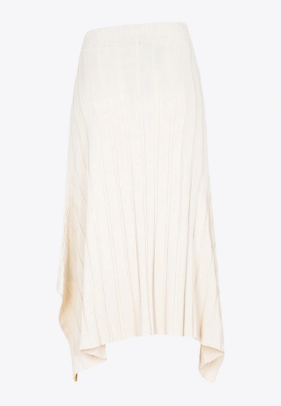 Shop Stella Mccartney Asymmetric Knitted Midi Skirt In Cream