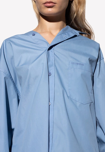 Shop Balenciaga Asymmetric Long-sleeved Shirt In Blue