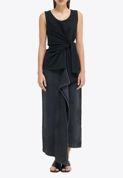 Shop Goen J Asymmetric Midi Denim Skirt In Black