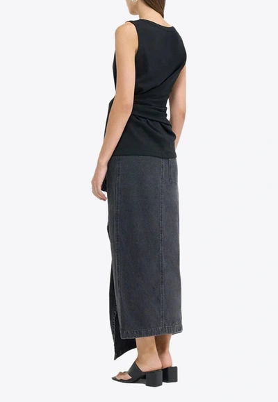 Shop Goen J Asymmetric Midi Denim Skirt In Black