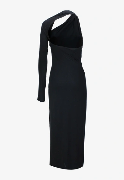 Shop Versace Asymmetric Midi Dress In Black