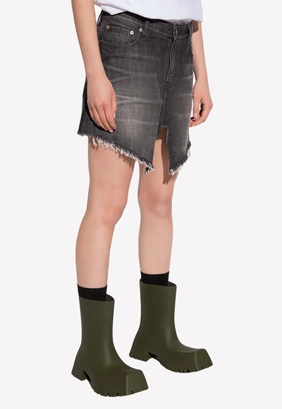 Shop Balenciaga Asymmetric Mini Denim Skirt In Gray