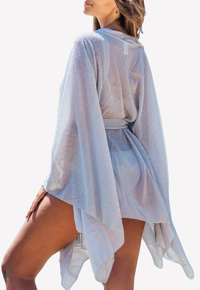 Shop Les Canebiers Asymmetric Poncho With Waist Belt In Silver