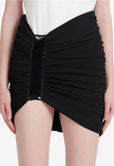 Shop Balmain Asymmetric Ruched Mini Skirt In Black