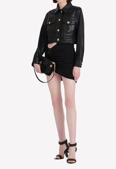 Balmain Asymmetric High Waist Gathered Skirt In Black