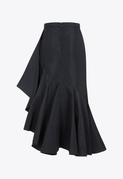 Shop Alexander Mcqueen Asymmetric Ruffled Midi Skirt In Black