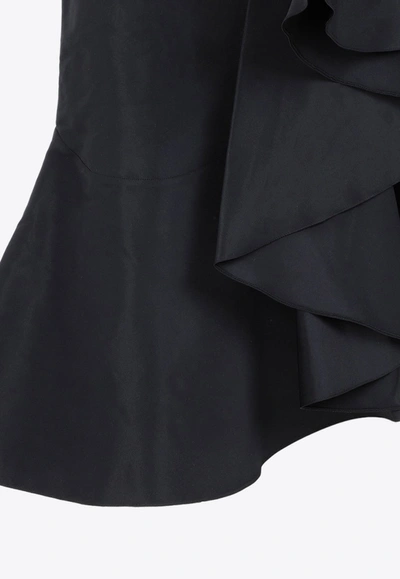 Shop Alexander Mcqueen Asymmetric Ruffled Midi Skirt In Black