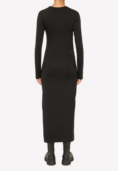 Shop Alessandra Rich Asymmetric Ruffled Silk Gown With Crystal Embellishment In Black