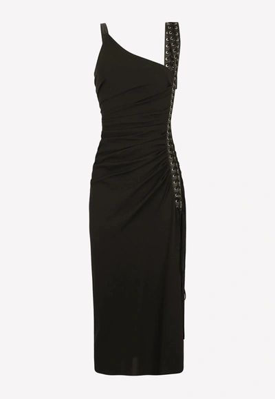Dolce & Gabbana Sable Calf-length Dress With Laces And Eyelets In Black