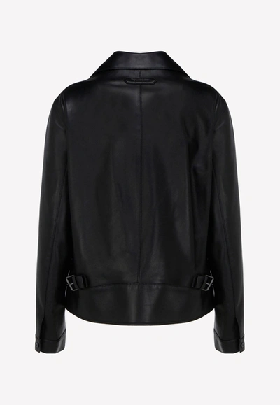 Shop Tom Ford Asymmetric Zip Biker Jacket In Leather In Black