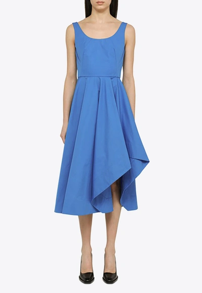 Shop Alexander Mcqueen Asymmetrical Flared Midi Dress In Blue