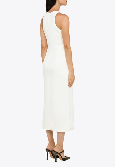 Shop David Koma Asymmetrical Midi Dress With Big Crystal Buckle In White