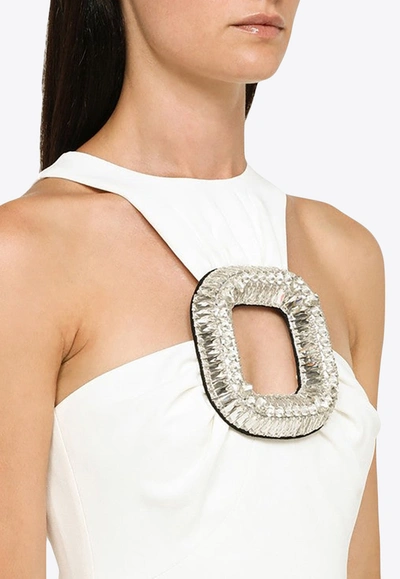 Shop David Koma Asymmetrical Midi Dress With Big Crystal Buckle In White