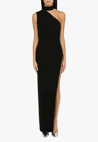Shop Monot Asymmetrical One-shoulder Maxi Dress In Black