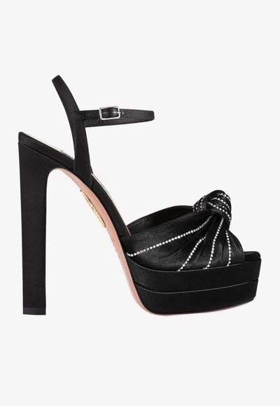 Shop Aquazzura Atelier 130 Crystal-embellished Platform Sandals In Black