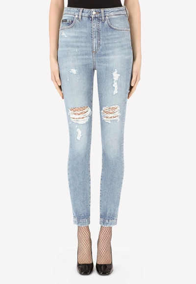 Shop Dolce & Gabbana Audrey Cotton Ripped Jeans In Blue