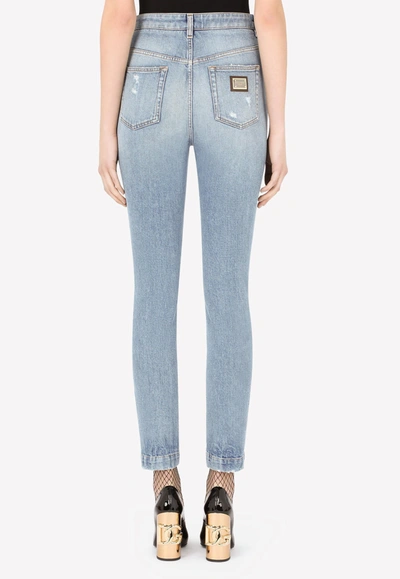 Dolce & Gabbana Audrey Cotton Ripped Jeans In Blue