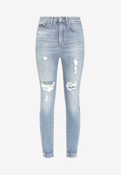 Shop Dolce & Gabbana Audrey Cotton Ripped Jeans In Blue