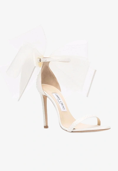 Shop Jimmy Choo Aveline 100 Sandals With Oversized Bow In Ivory